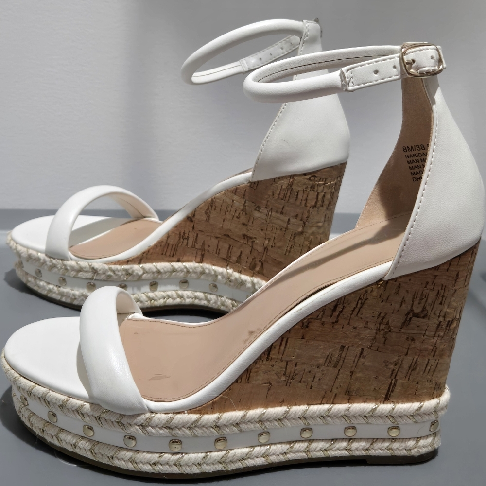 BCBGeneration White and Brown Cork Wedge Sandals